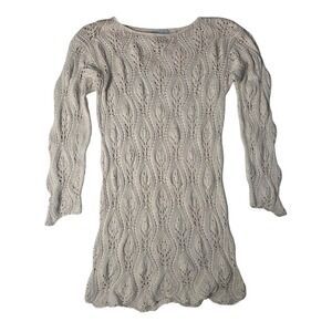 Bloomingdales Vintage 100% Silk Knit Top Small Beige Pointelle Leaf Long Sleeve